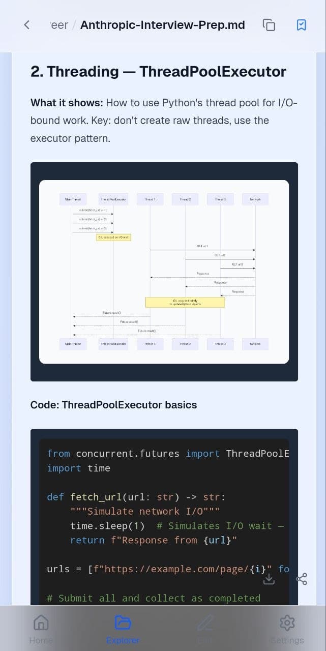 JVault rendering a markdown doc with Mermaid diagram and code block